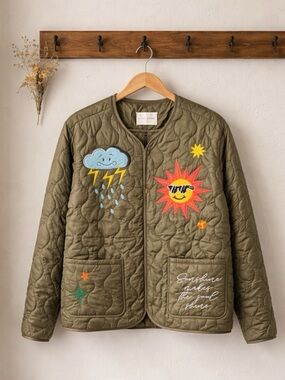 First Row Quilted Patchwork Jacket *Olive Green Size Med